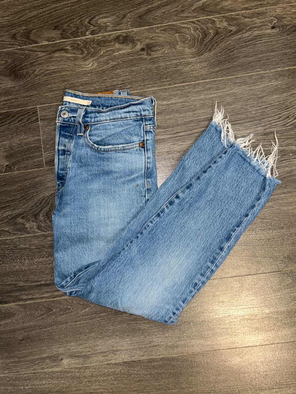 Levi's Light Blue Cropped Jeans with Frayed Ankles